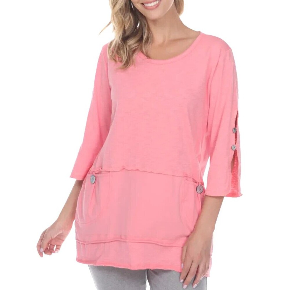 Neon Buddha All A Flutter Tunic Scoop Neck Knit Top  Womens S  Pink  Beach Vacay